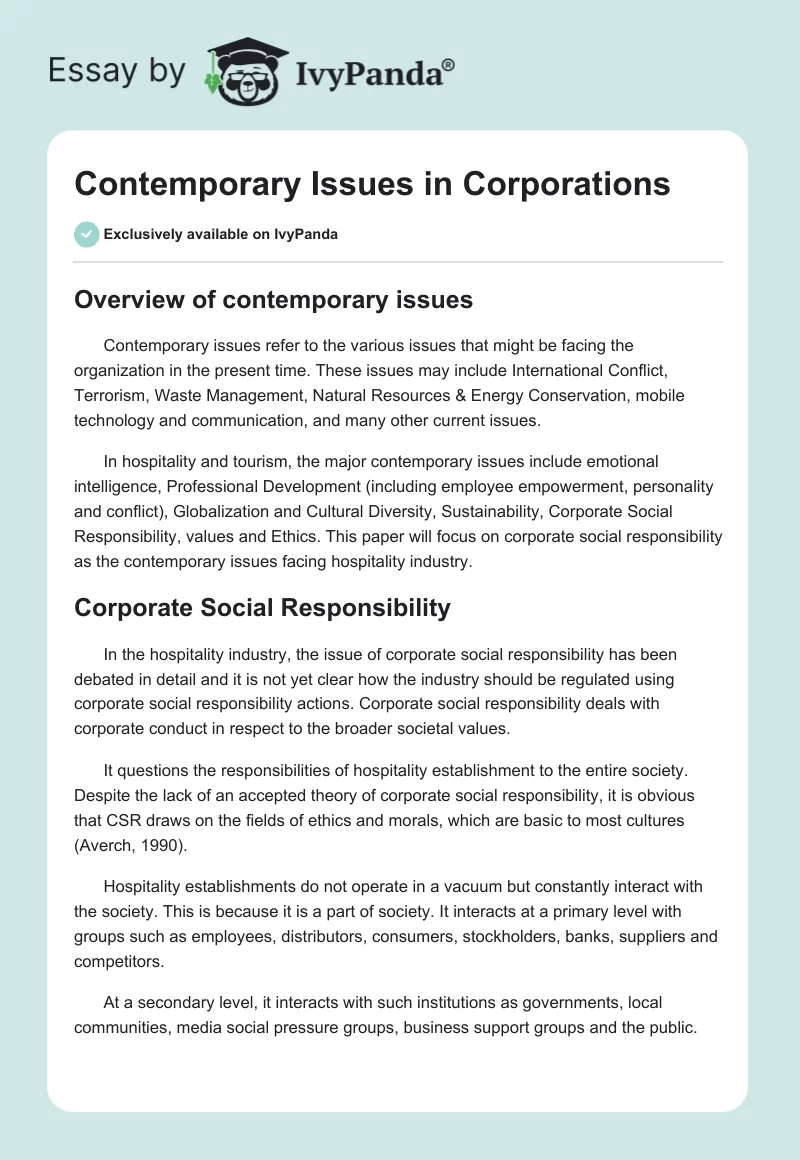 Contemporary Issues in Corporations. Page 1