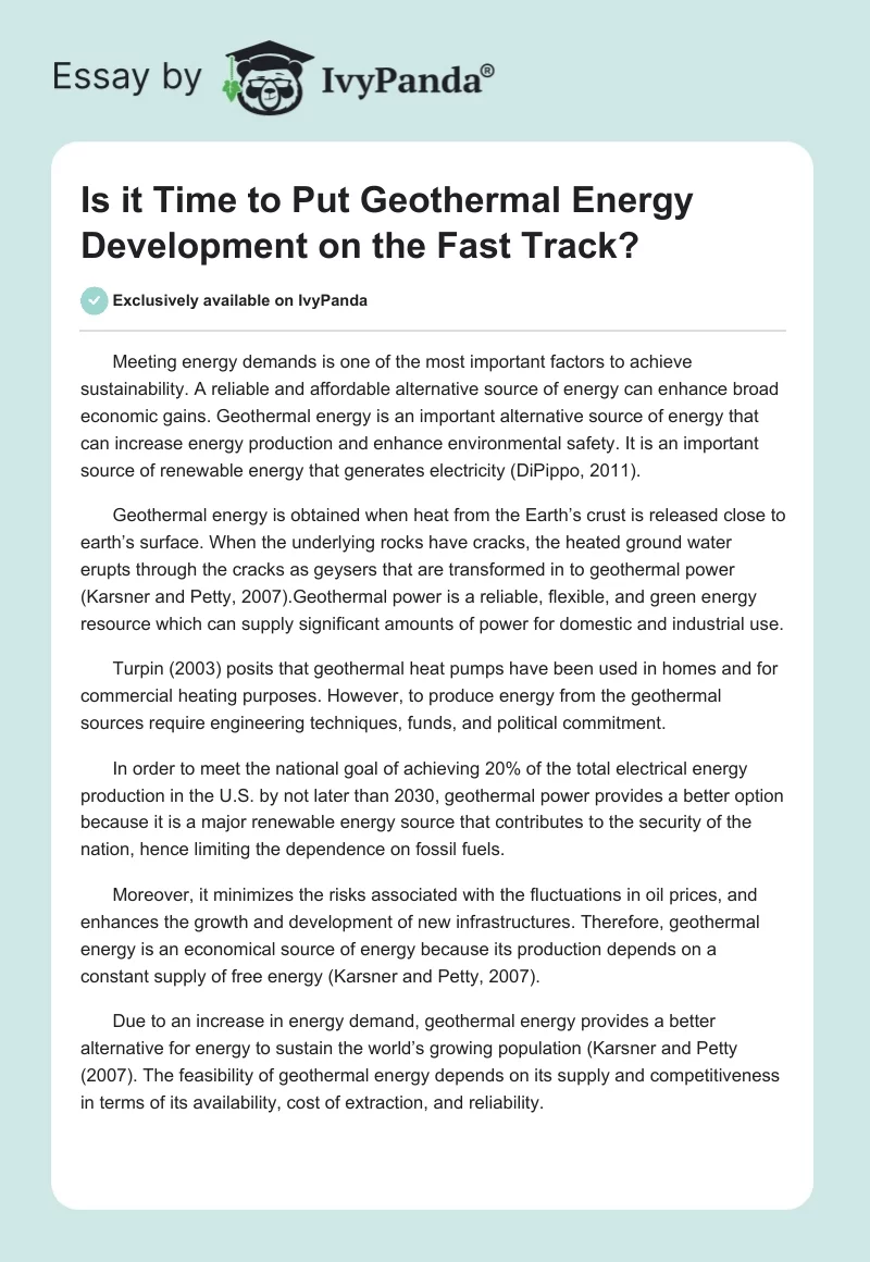 Is it Time to Put Geothermal Energy Development on the Fast Track?. Page 1