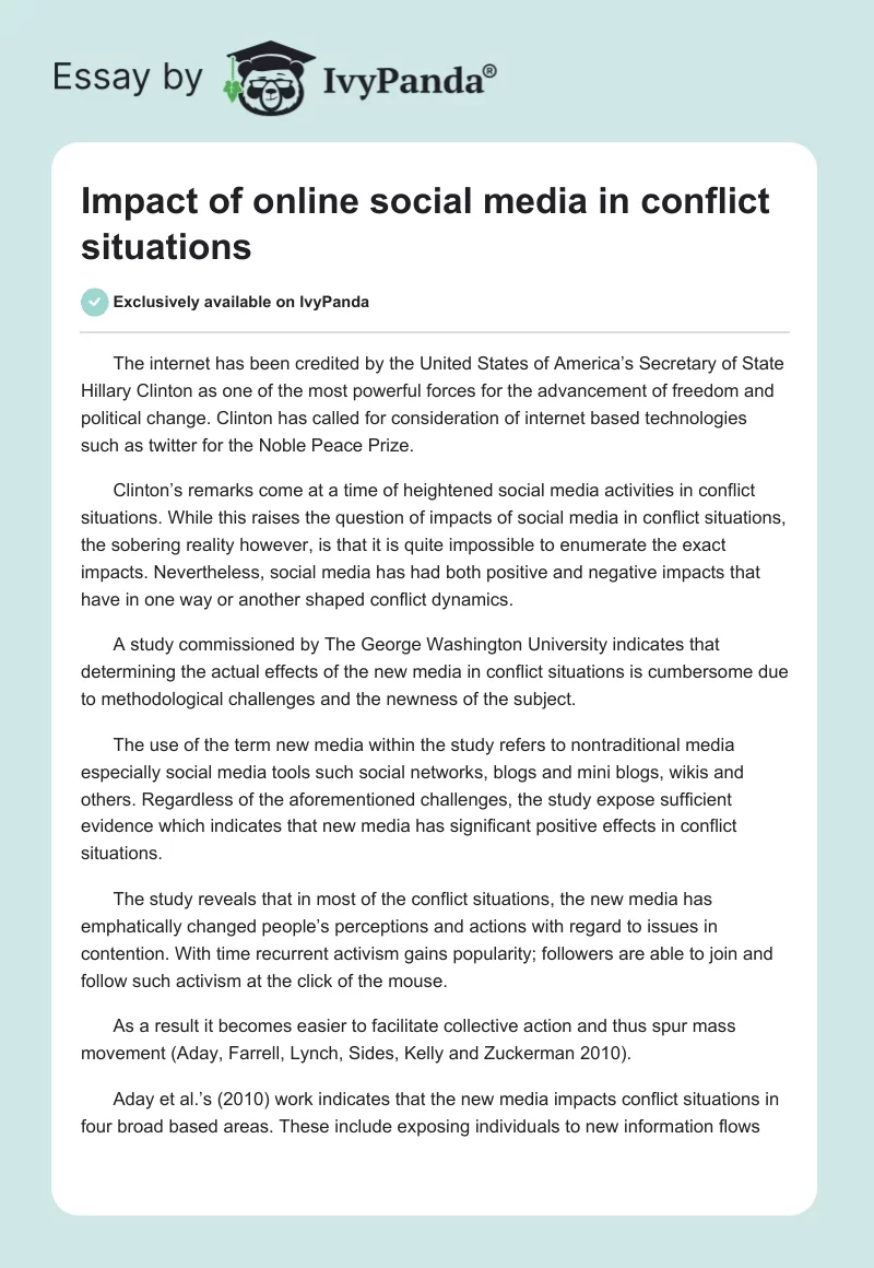 Impact of Online Social Media in Conflict Situations. Page 1