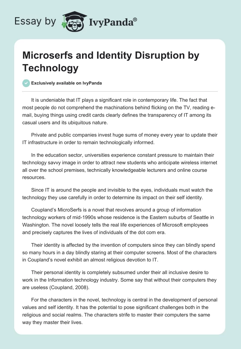 Microserfs and Identity Disruption by Technology. Page 1