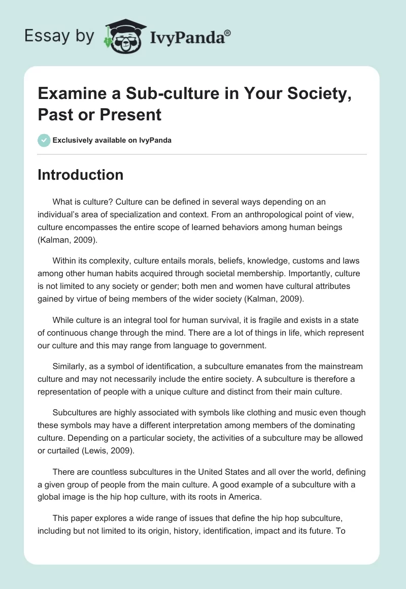 Examine a Sub-Culture in Your Society, Past or Present. Page 1