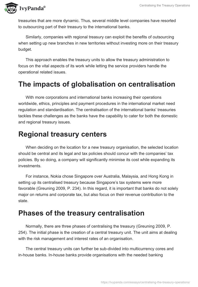 Centralising the Treasury Operations. Page 3