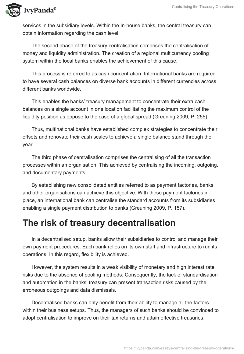 Centralising the Treasury Operations. Page 4