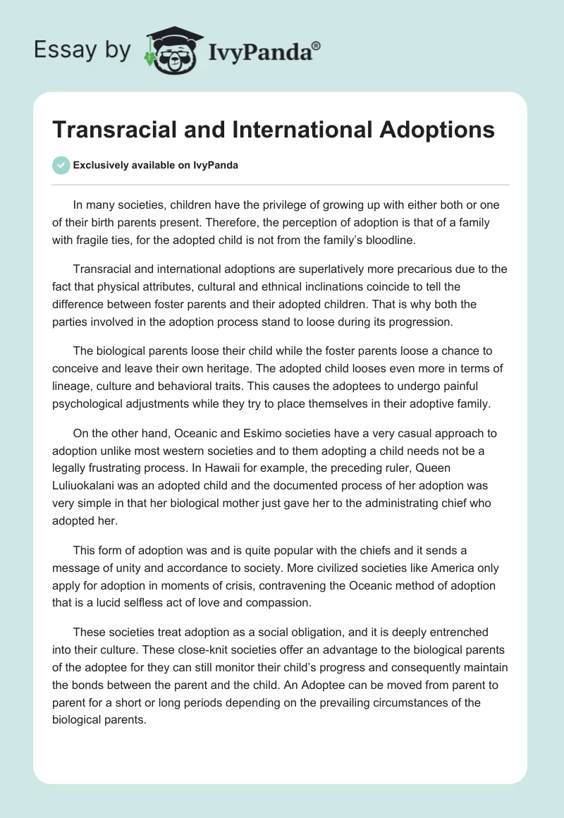Transracial and International Adoptions. Page 1