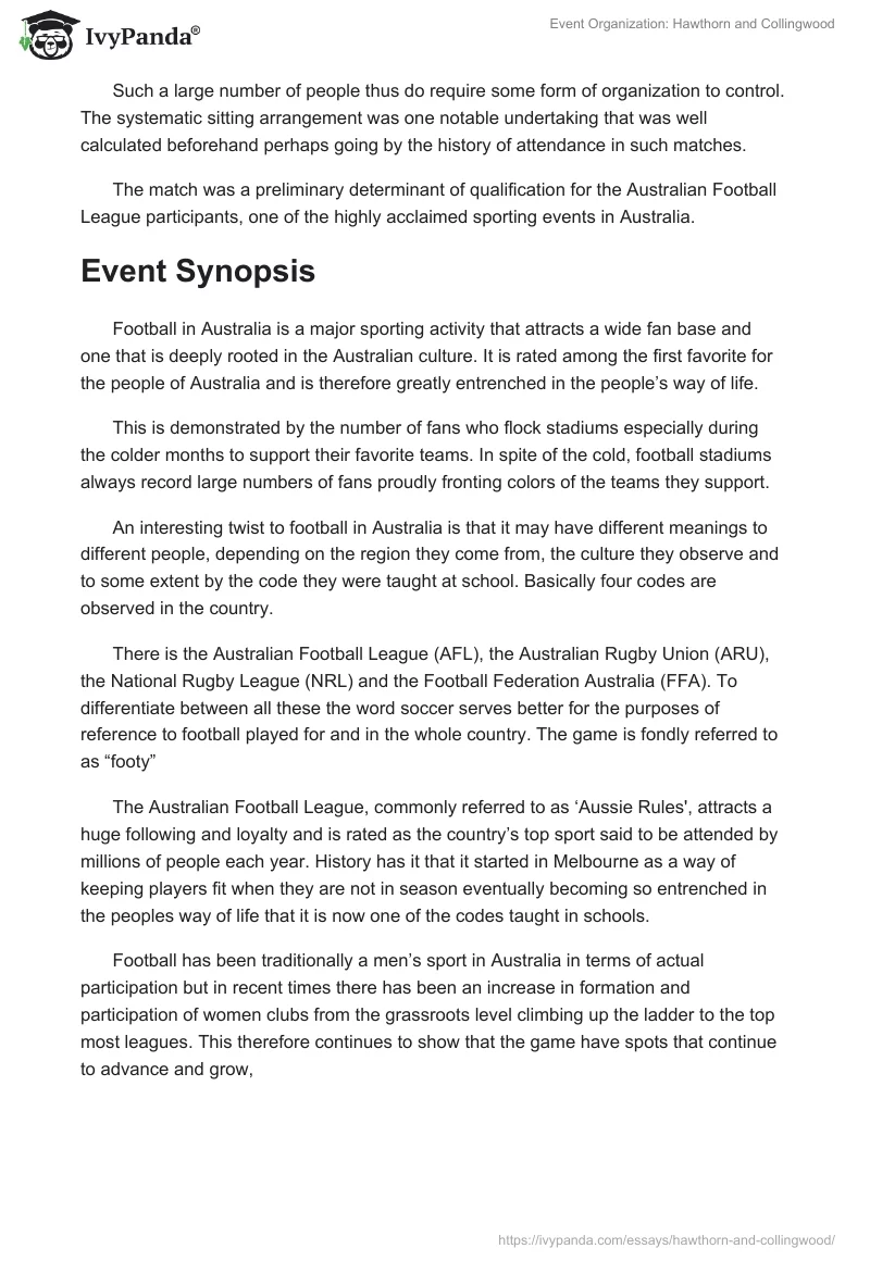 Event Organization: Hawthorn and Collingwood. Page 3