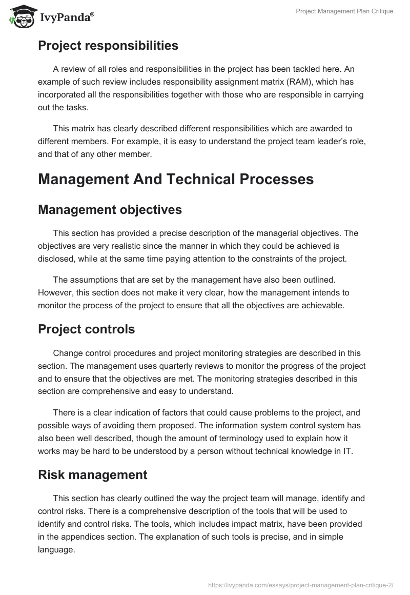 Project Management Plan Critique. Page 4