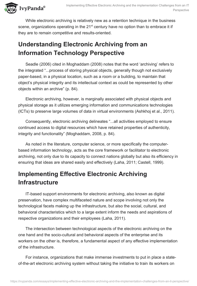 Implementing Effective Electronic Archiving and the implementation Challenges From an IT Perspective. Page 2