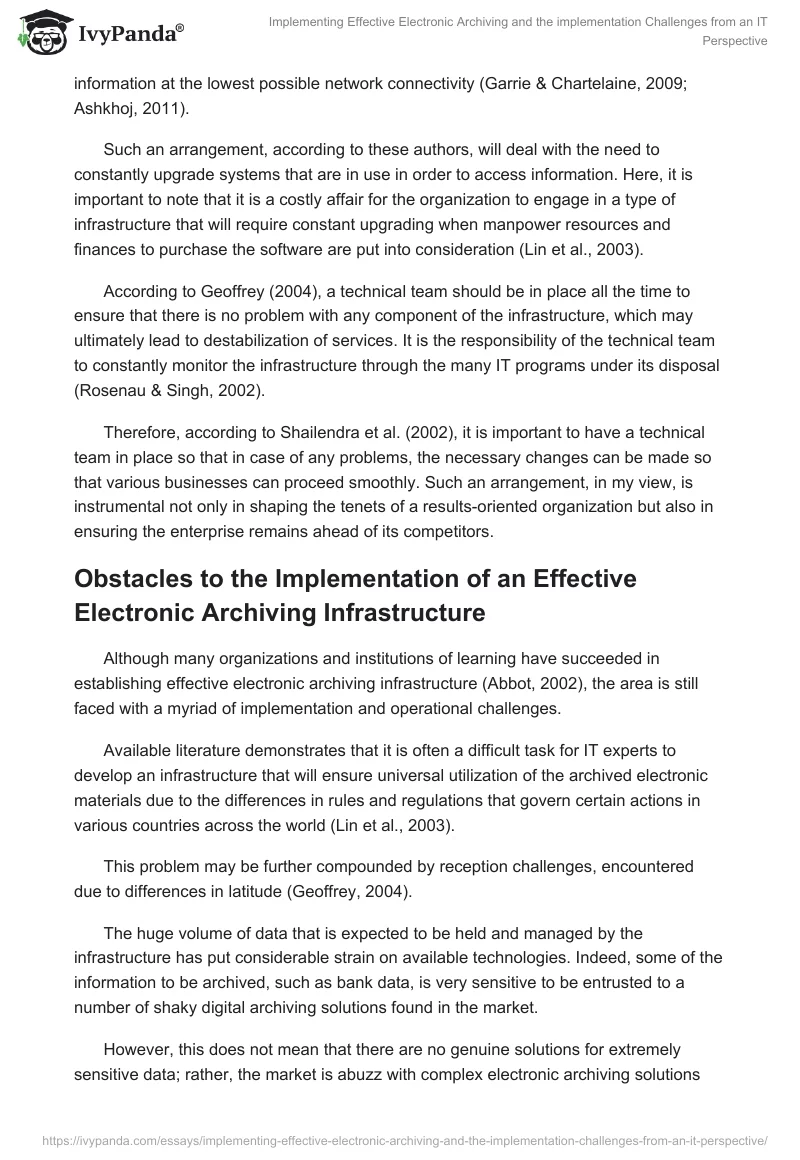 Implementing Effective Electronic Archiving and the implementation Challenges From an IT Perspective. Page 5