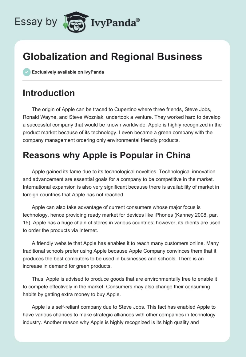 Globalization and Regional Business. Page 1