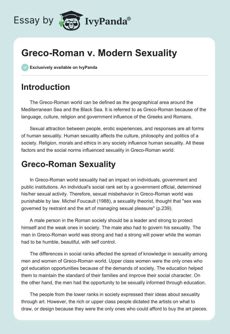 Greco-Roman v. Modern Sexuality. Page 1