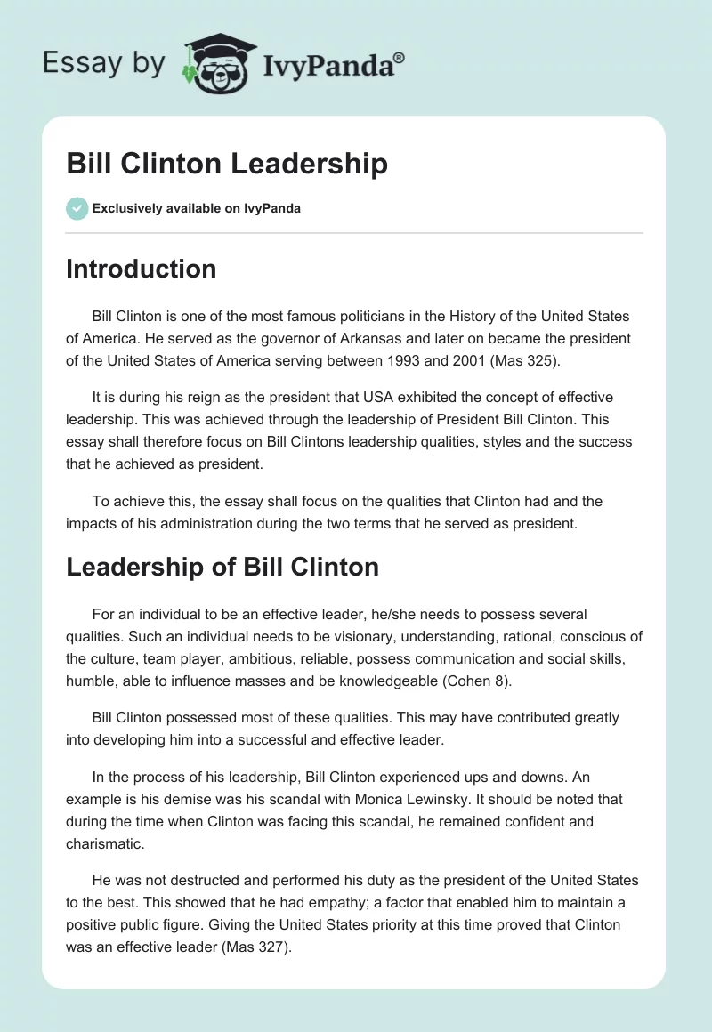 Bill Clinton Leadership. Page 1