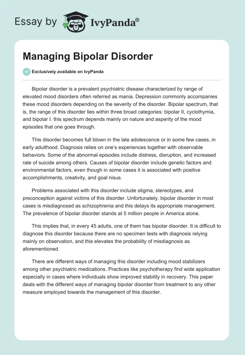 Managing Bipolar Disorder. Page 1