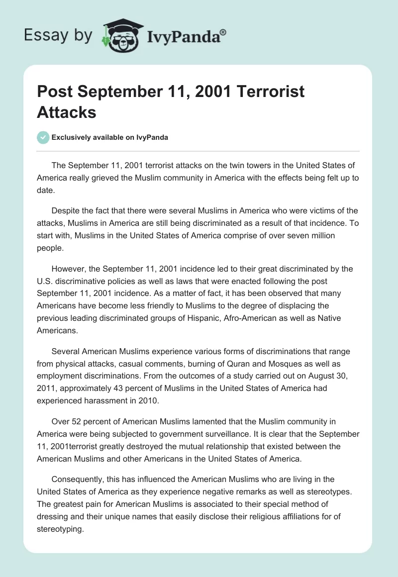 Post September 11, 2001 Terrorist Attacks. Page 1