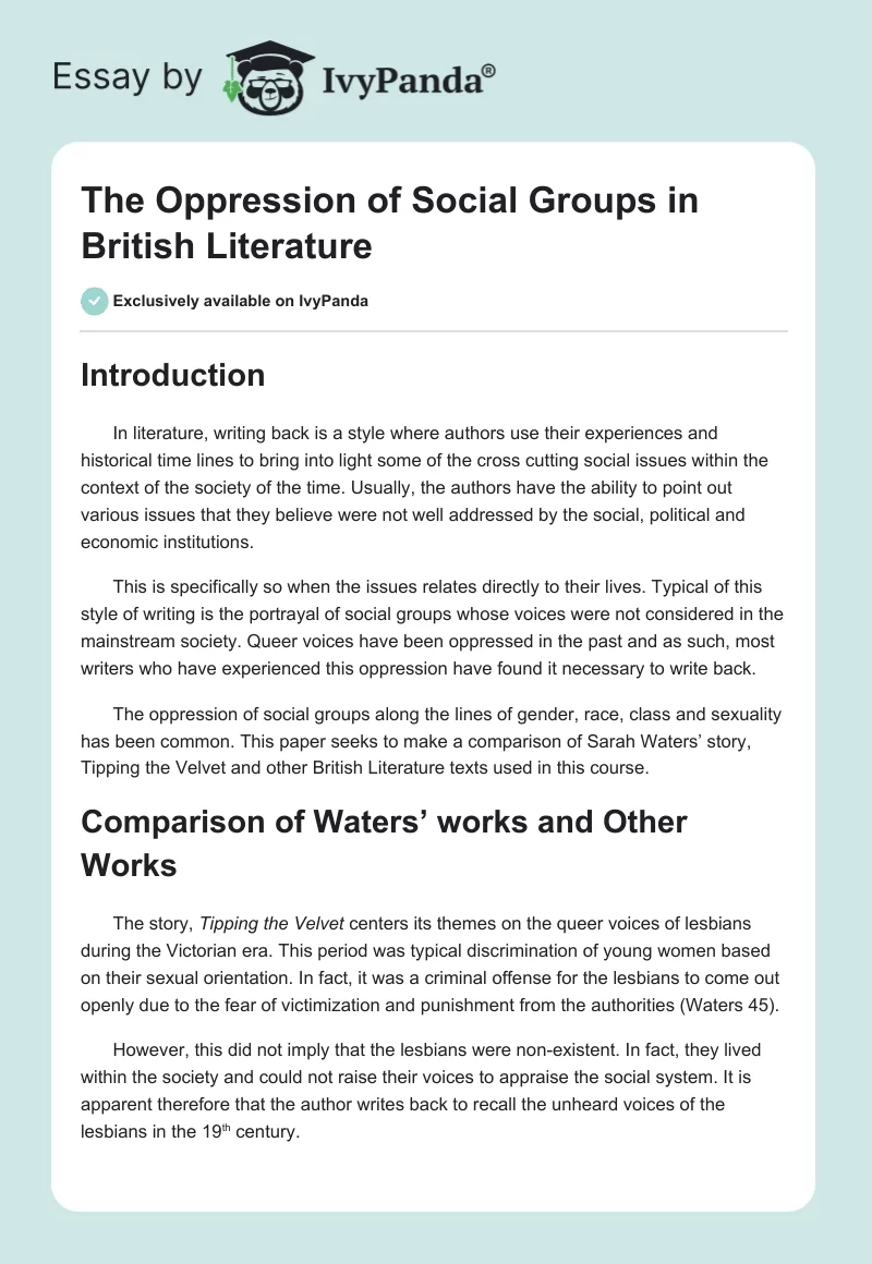 The Oppression of Social Groups in British Literature. Page 1