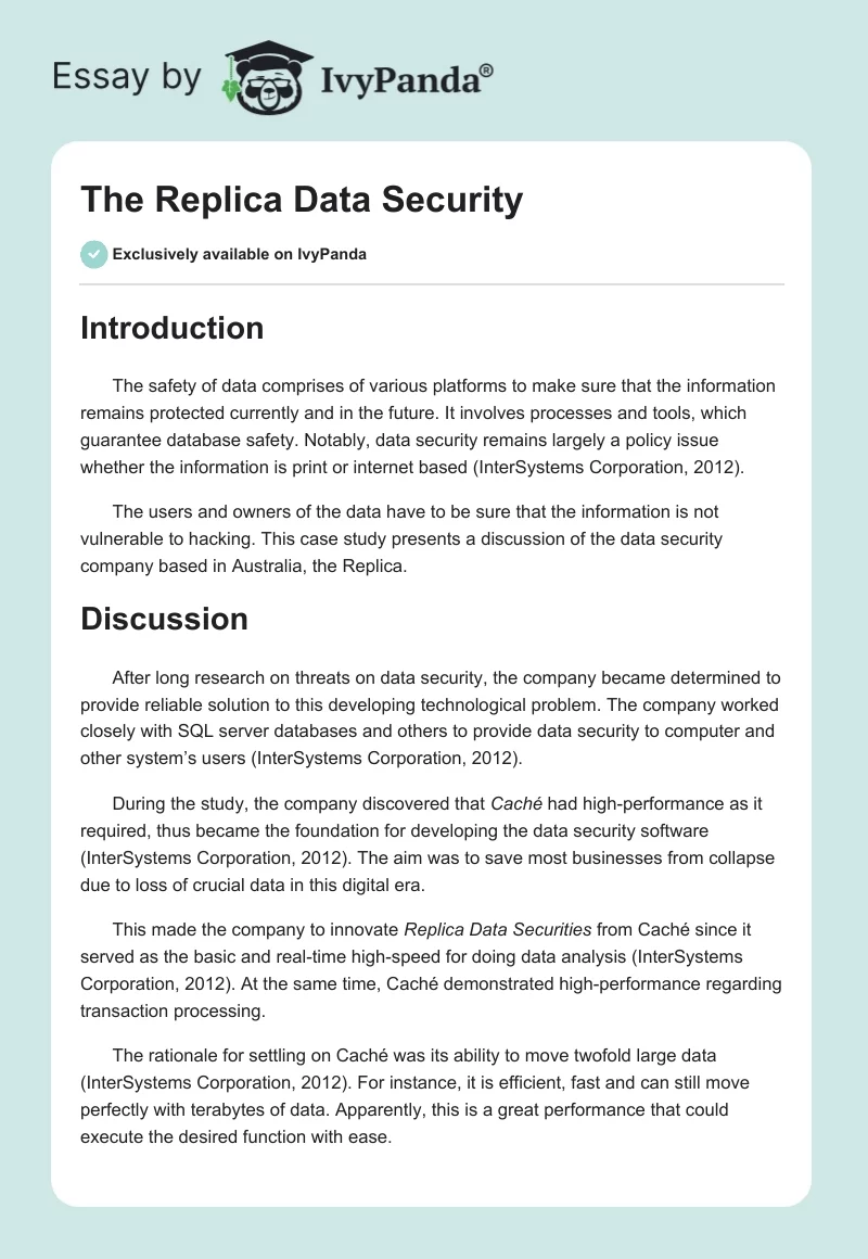 The Replica Data Security. Page 1