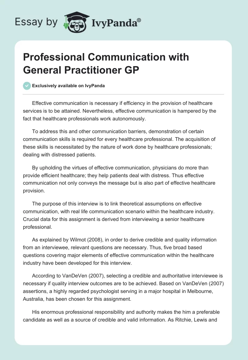 Professional Communication With General Practitioner GP. Page 1
