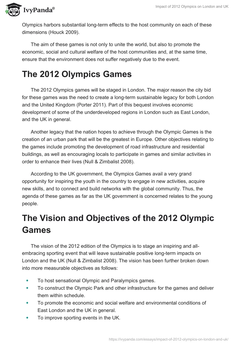 Impact of 2012 Olympics on London and UK. Page 2
