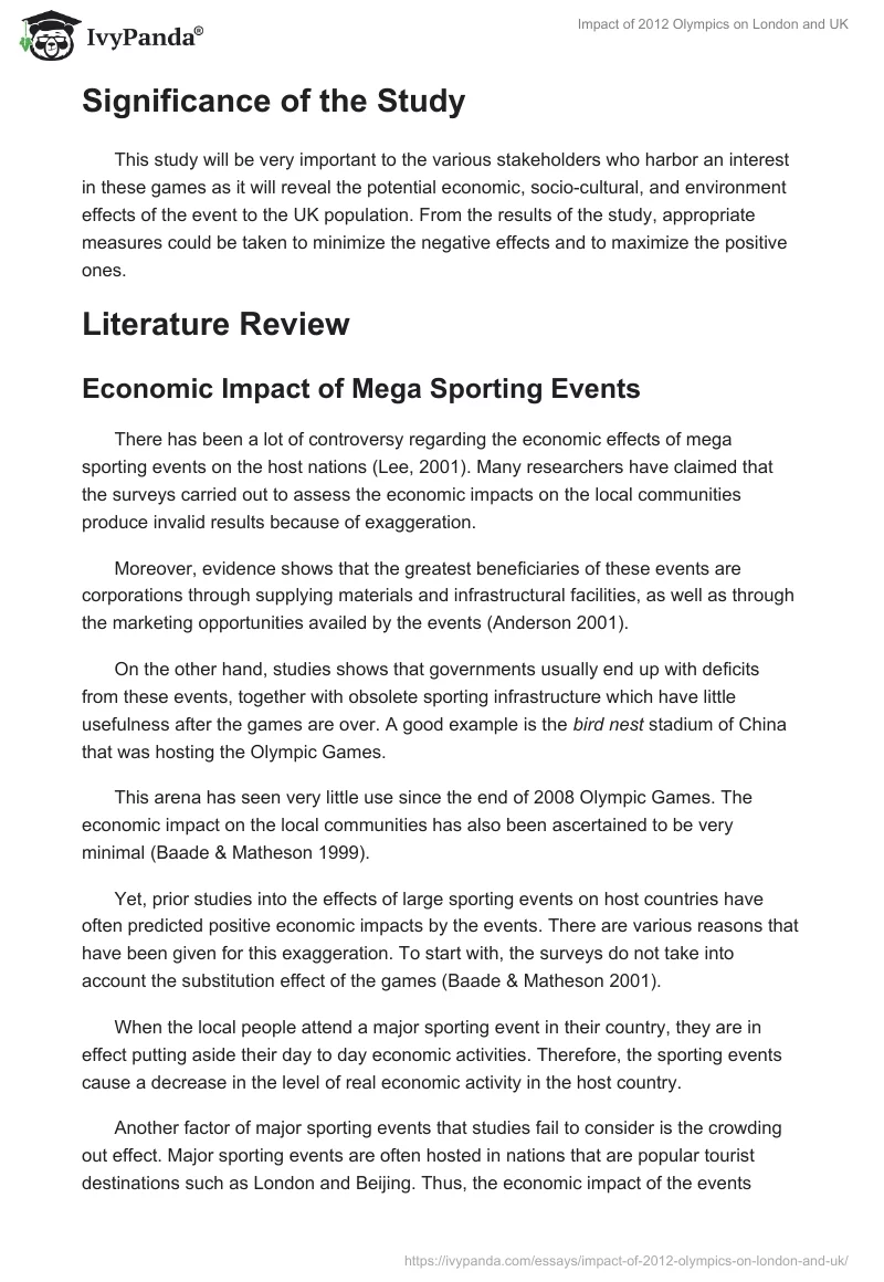 Impact of 2012 Olympics on London and UK. Page 4