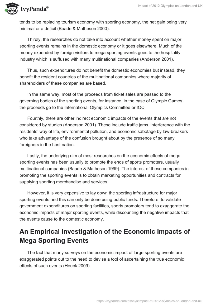 Impact of 2012 Olympics on London and UK. Page 5
