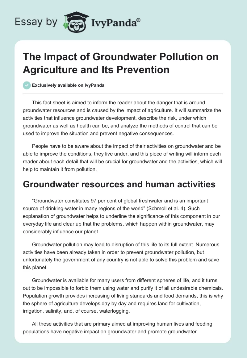 The Impact of Groundwater Pollution on Agriculture and Its Prevention. Page 1