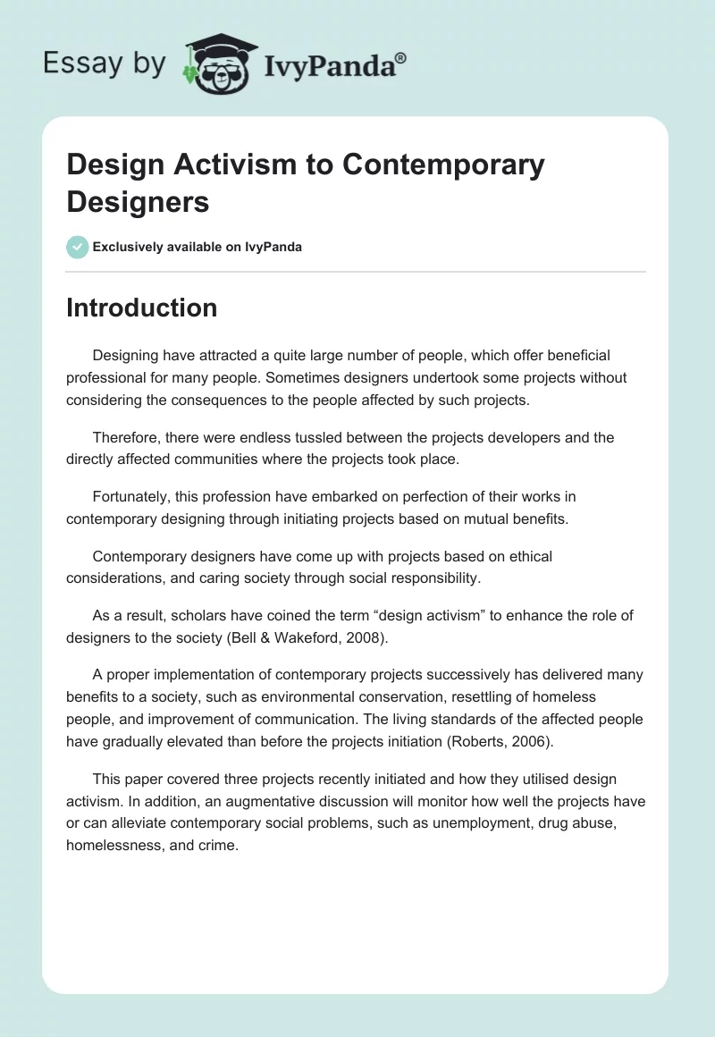 Design Activism to Contemporary Designers. Page 1