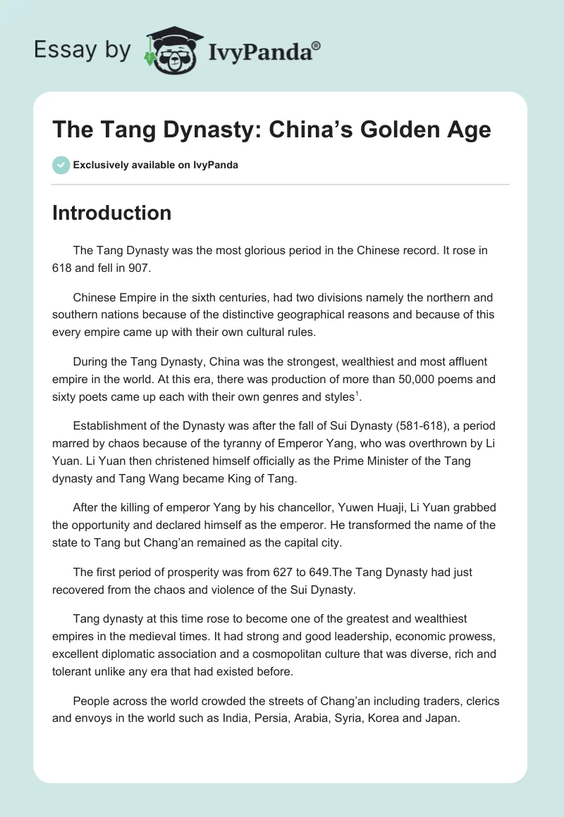 The Tang Dynasty: China’s Golden Age. Page 1