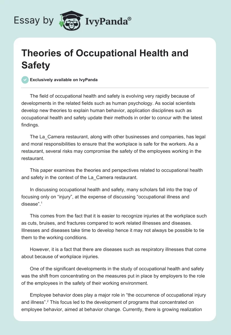 Theories of Occupational Health and Safety. Page 1