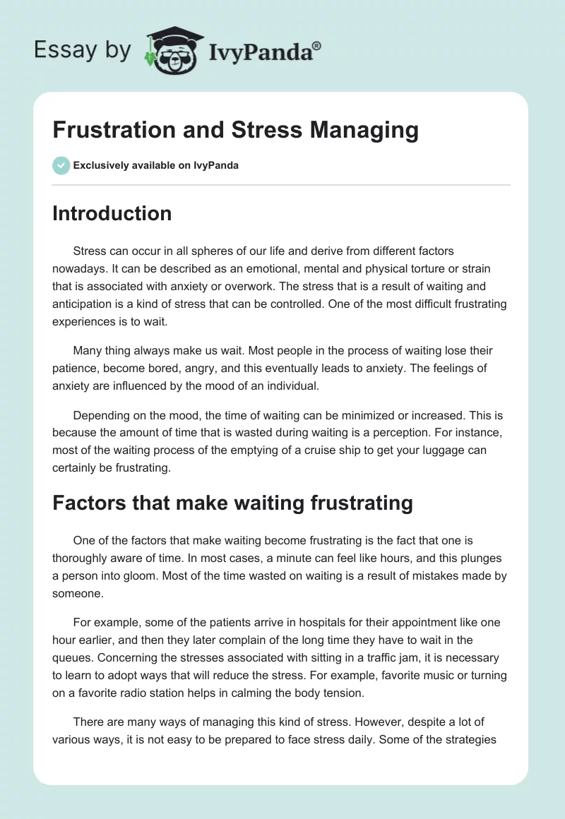 Frustration and Stress Managing. Page 1