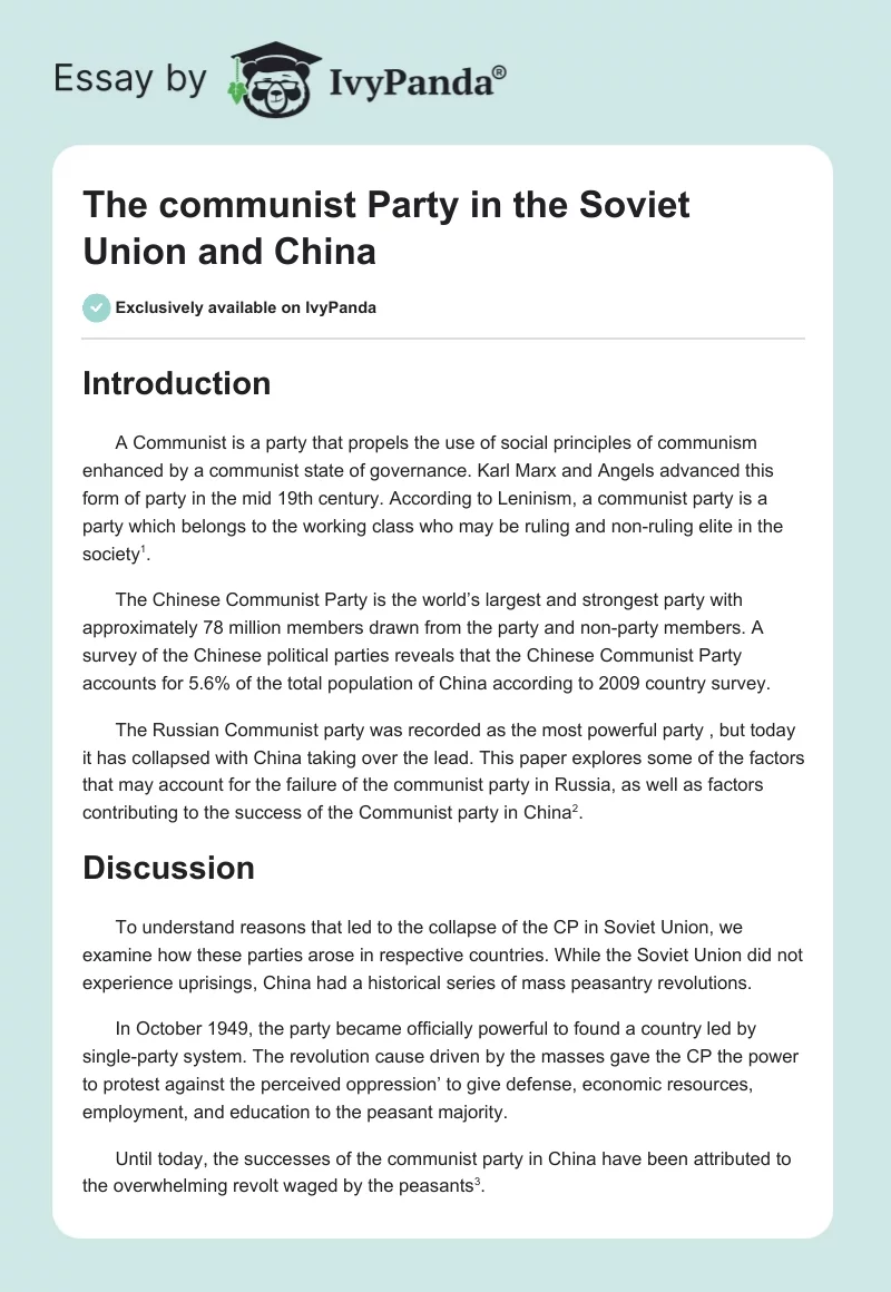 The communist Party in the Soviet Union and China. Page 1