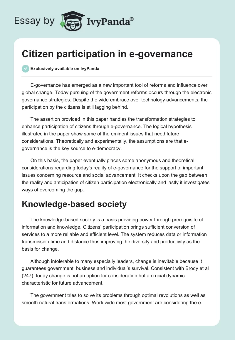 Citizen participation in e-governance. Page 1
