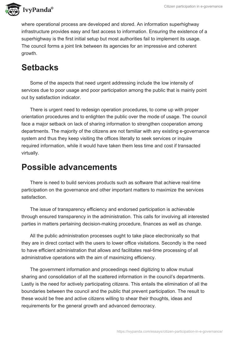 Citizen participation in e-governance. Page 5