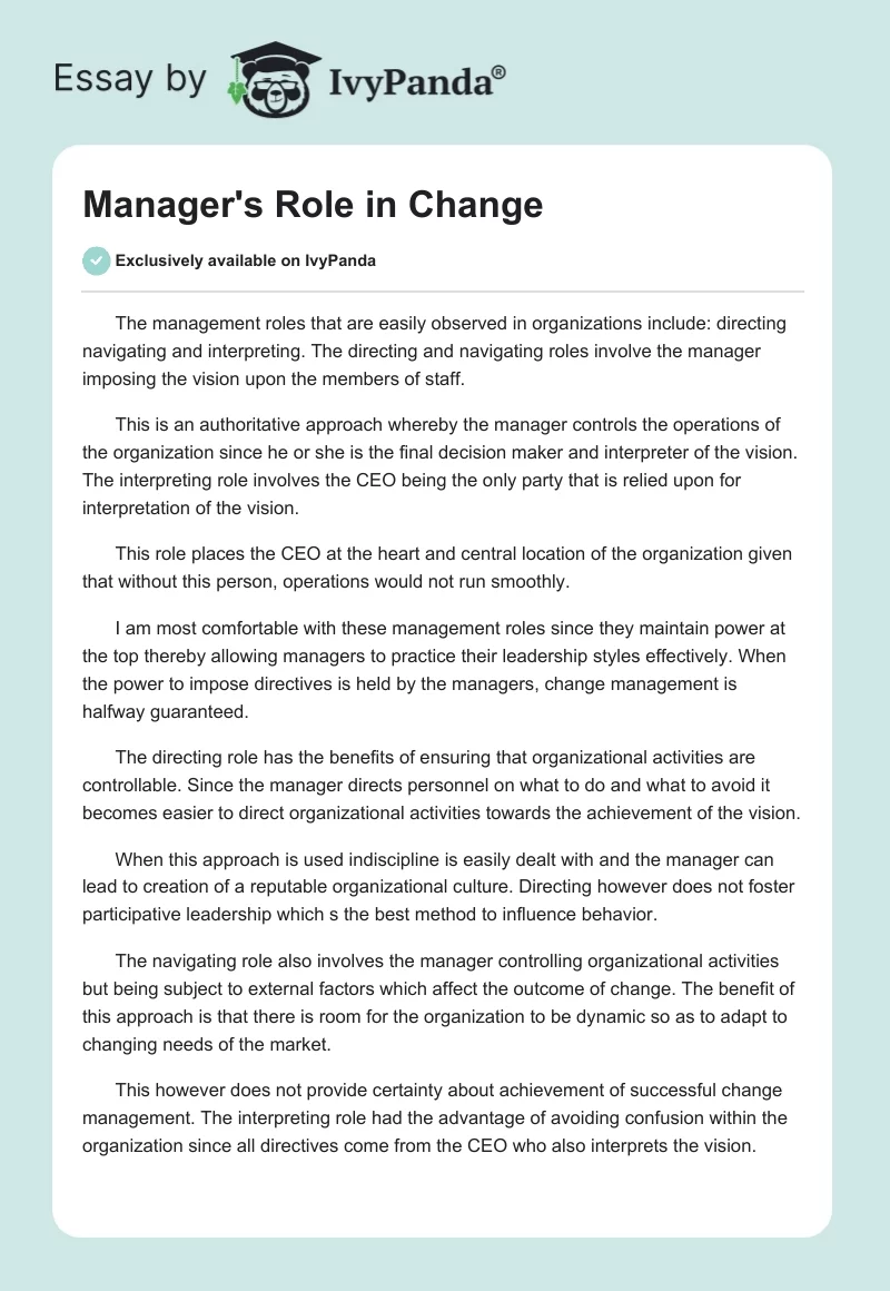 Manager's Role in Change. Page 1
