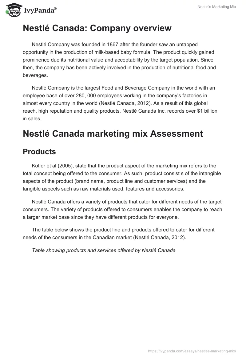 Nestle's Marketing Mix. Page 2