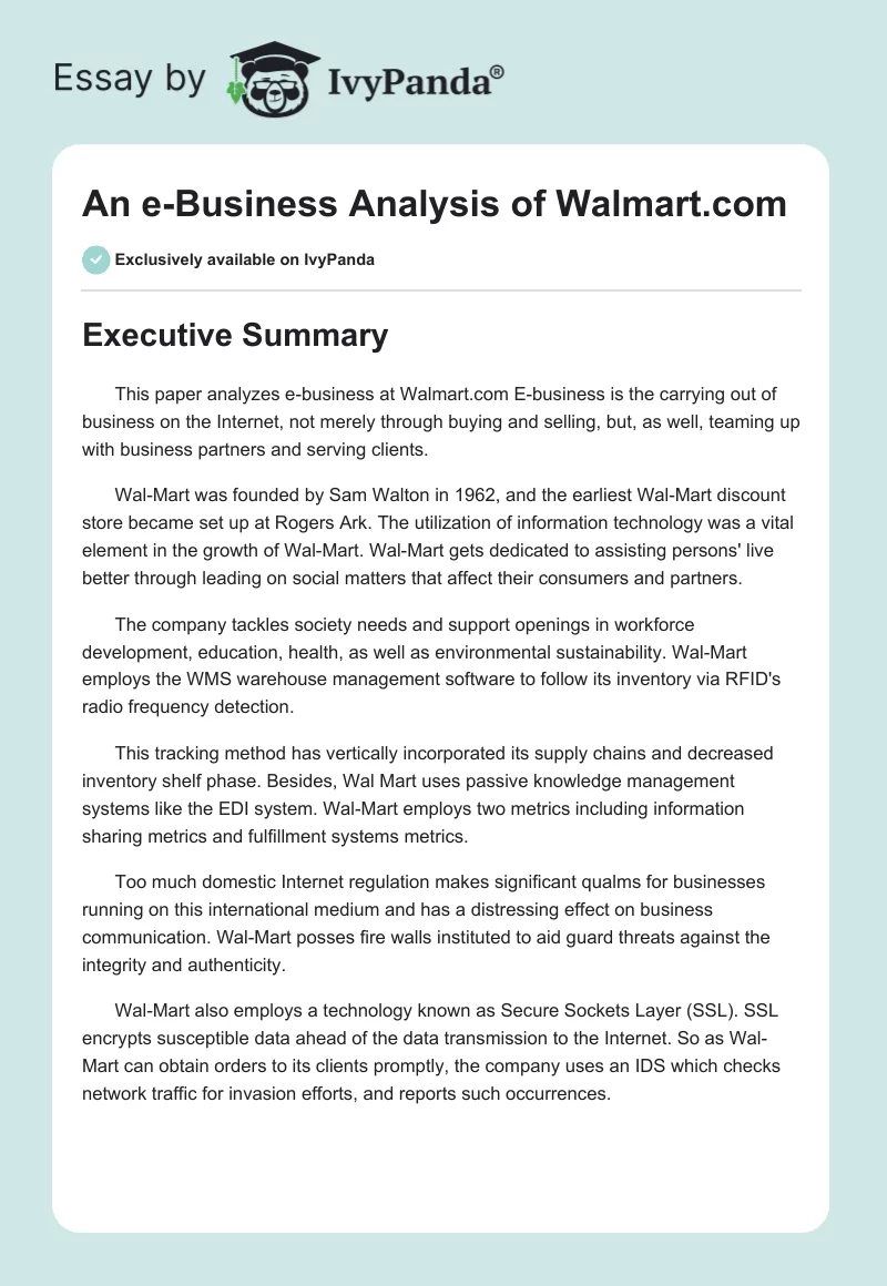 An E-Business Analysis of Walmart.com. Page 1