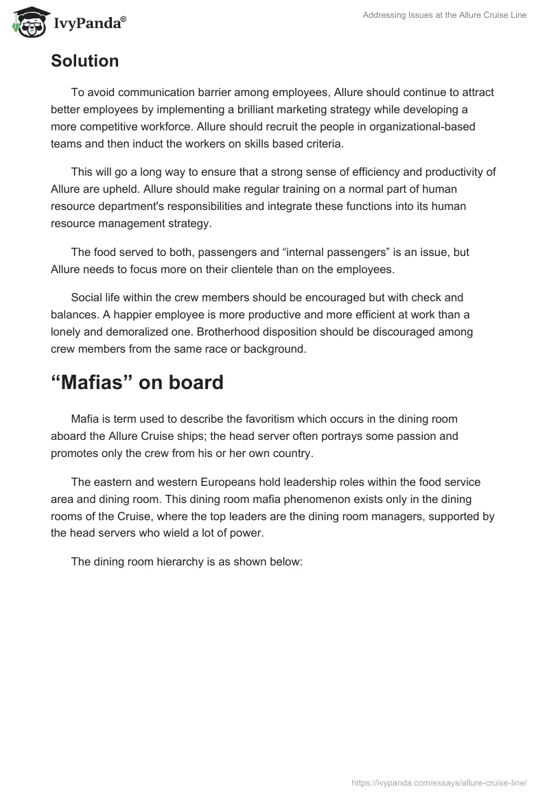 Addressing Issues at the Allure Cruise Line. Page 2