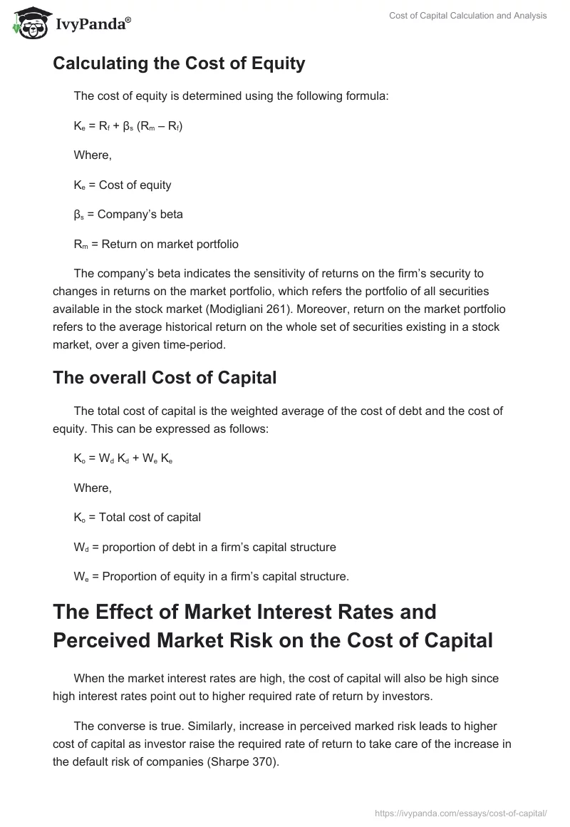 Cost of Capital Calculation and Analysis. Page 2