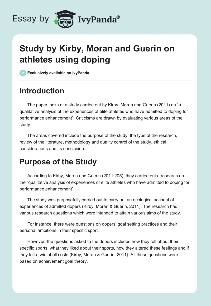 Study by Kirby, Moran and Guerin on athletes using doping. Page 1