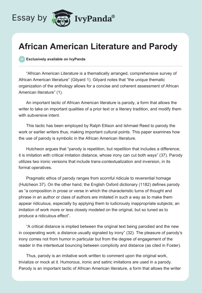 African American Literature and Parody. Page 1