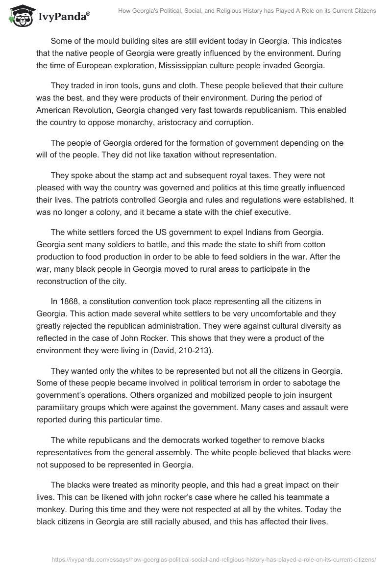 How Georgia's Political, Social, and Religious History has Played A Role on its Current Citizens. Page 3