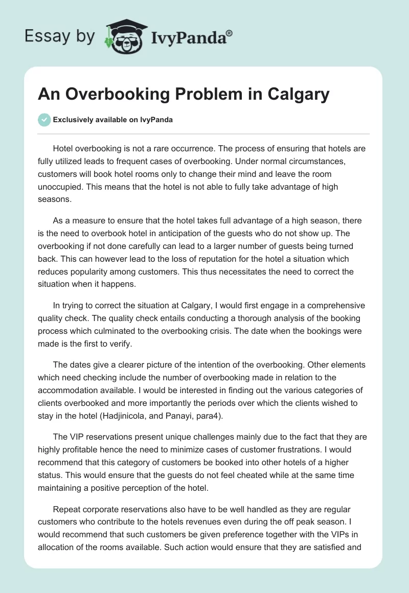 An Overbooking Problem in Calgary. Page 1