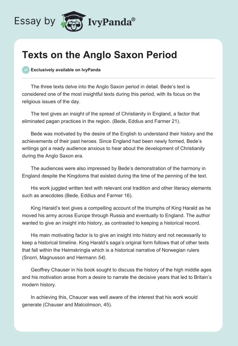 Texts on the Anglo Saxon Period. Page 1