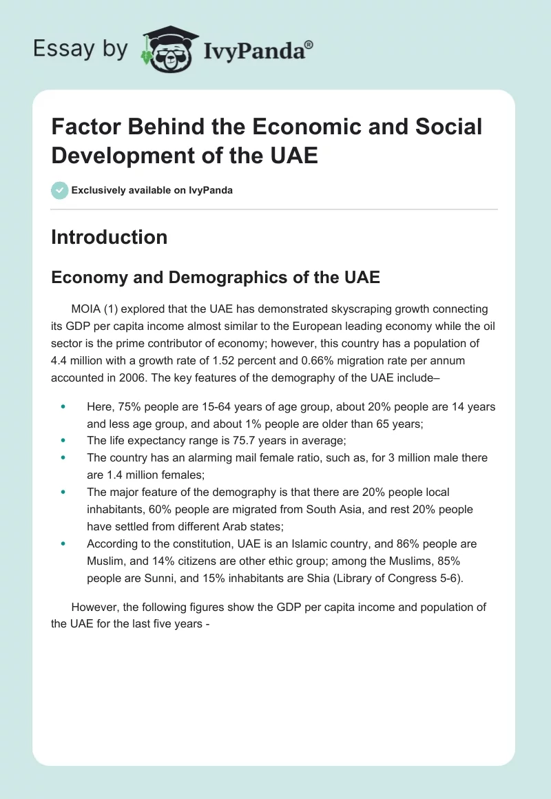 Factor Behind the Economic and Social Development of the UAE. Page 1