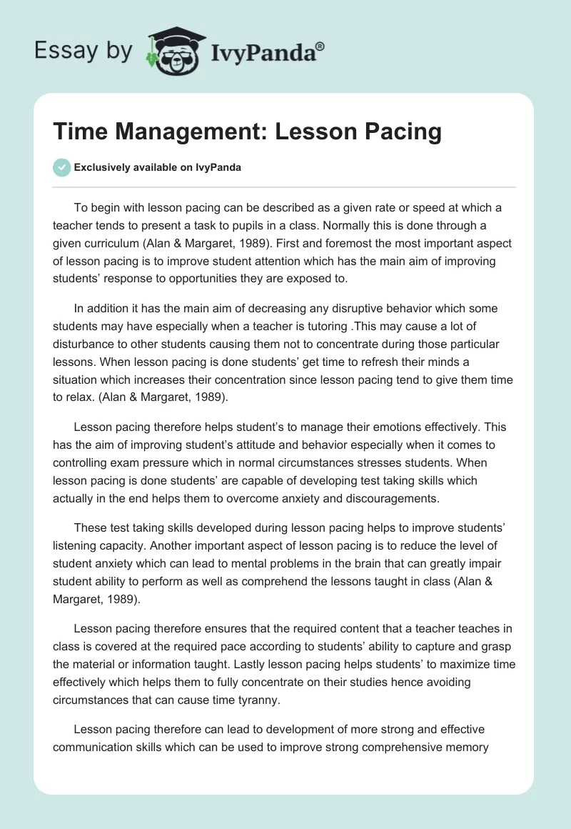 Time Management: Lesson Pacing. Page 1