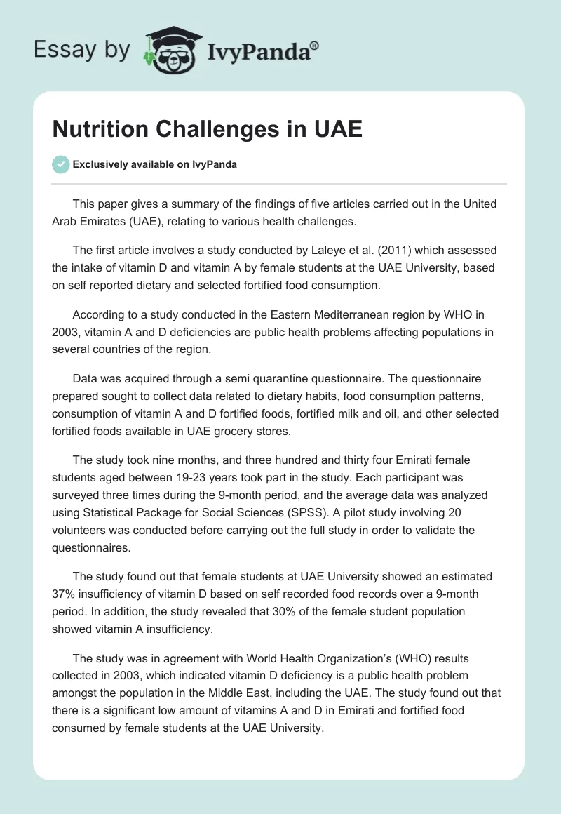 Nutrition Challenges in UAE. Page 1