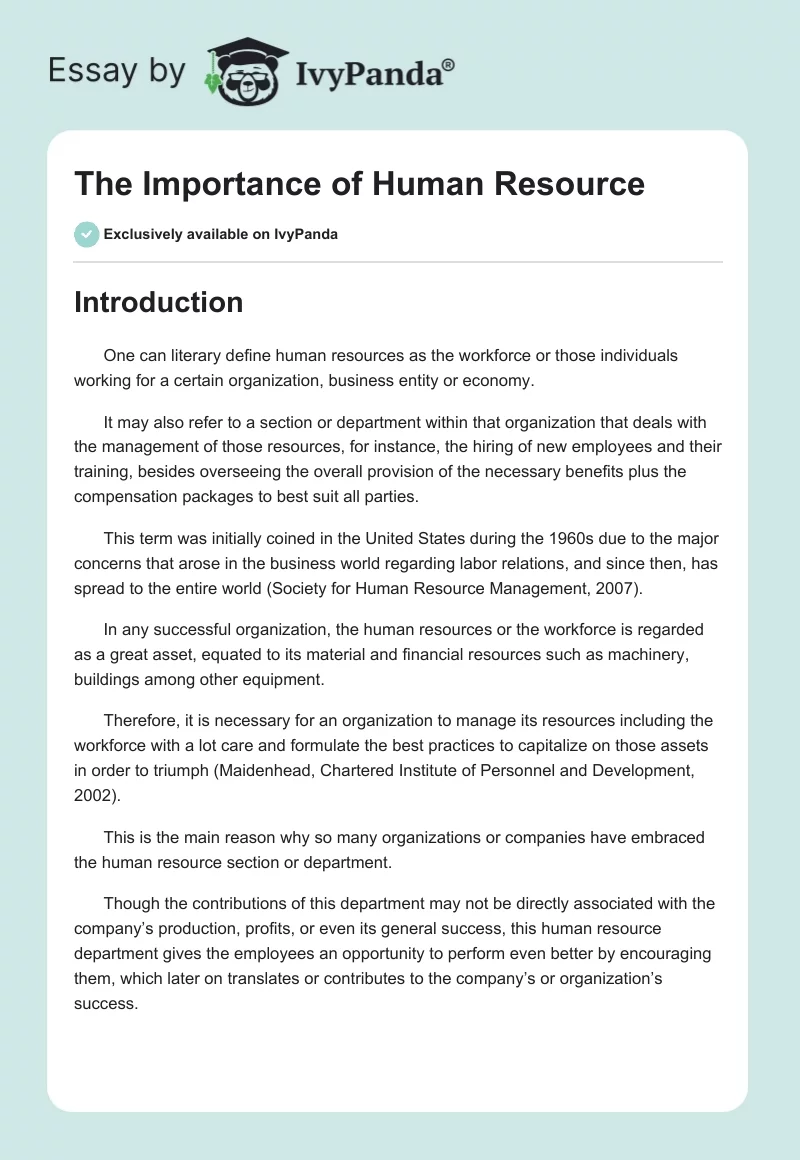 The Importance of Human Resource. Page 1