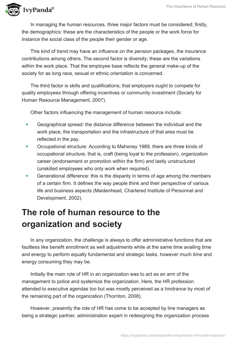 The Importance of Human Resource. Page 2