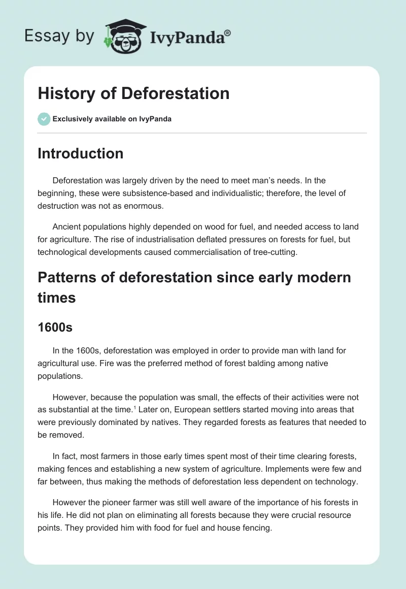 History of Deforestation. Page 1