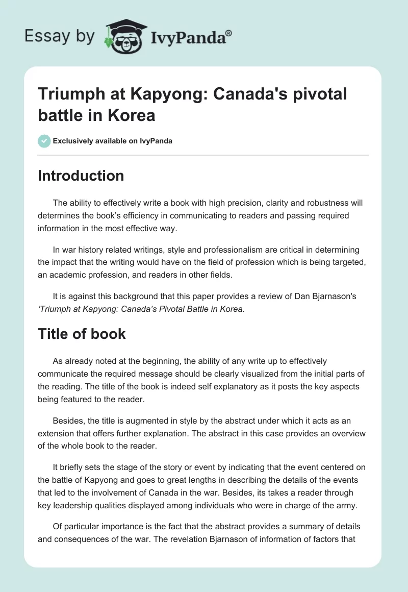 Triumph at Kapyong: Canada's pivotal battle in Korea. Page 1