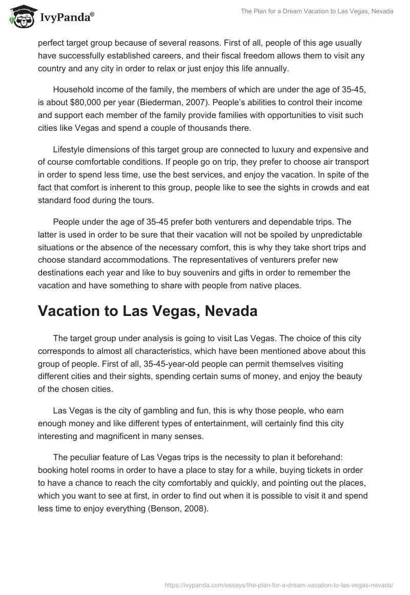 The Plan for a Dream Vacation to Las Vegas, Nevada. Page 2