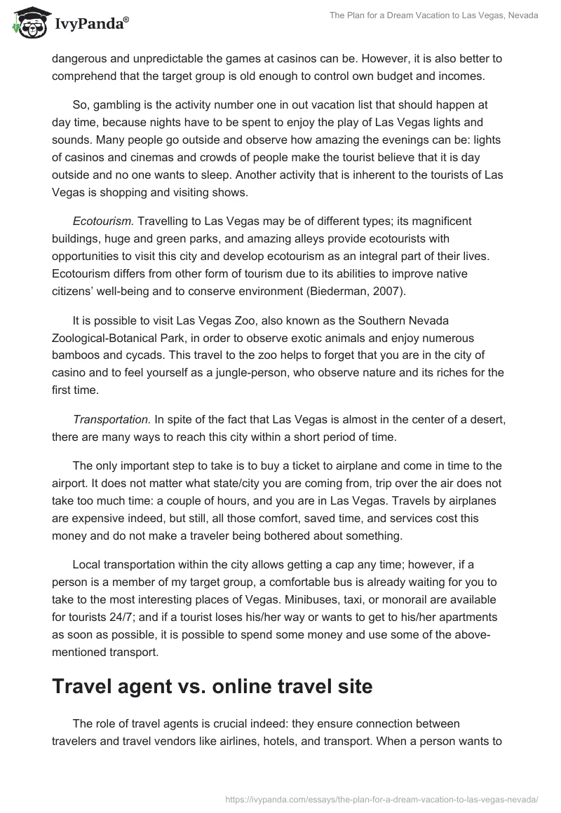 The Plan for a Dream Vacation to Las Vegas, Nevada. Page 4